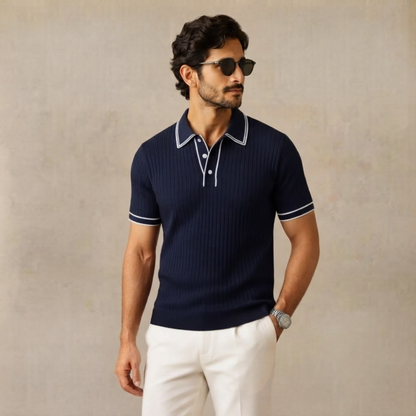 Homme Polo Manches Courtes à Texture Côtelée et Col Structuré