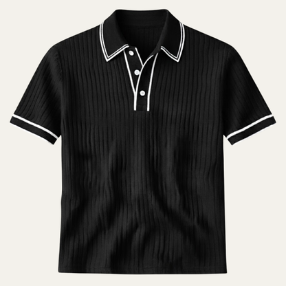 Homme Polo Manches Courtes à Texture Côtelée et Col Structuré