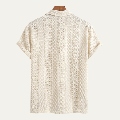 Men's Short Sleeve Jacquard Textured Polo with Classic Collar - 3
