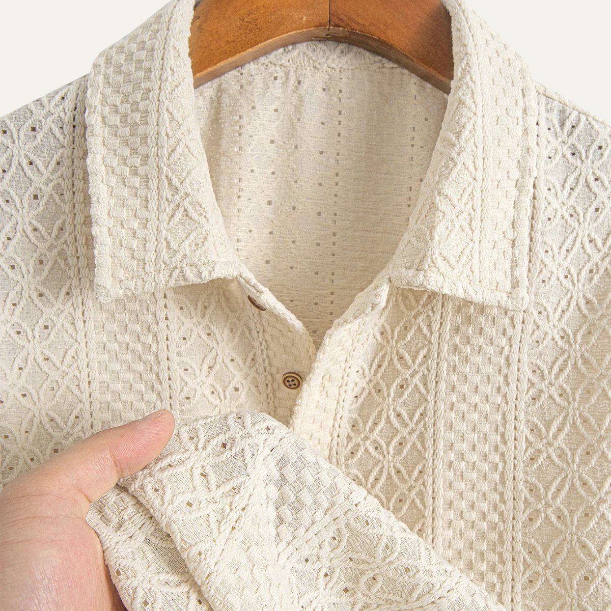 Homme Polo Manches Courtes à Texture Jacquard et Col Classique