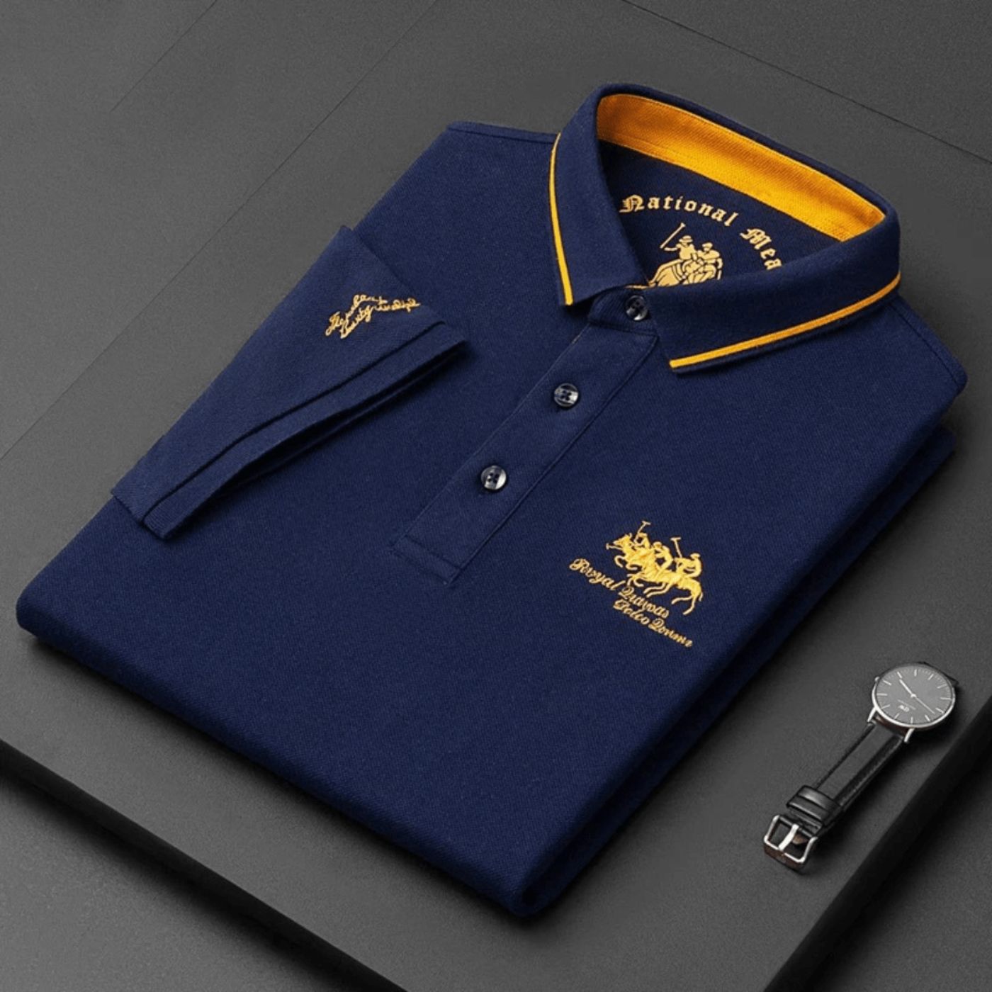 Homme Polo Manches Courtes avec Col Boutonné et Broderie