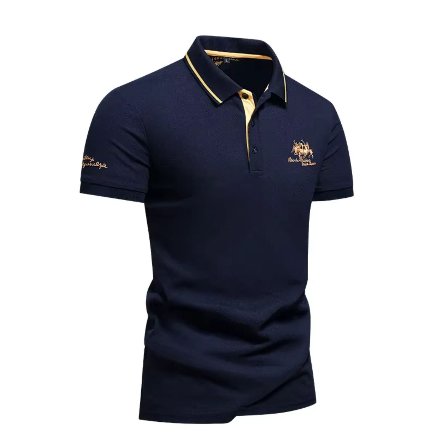 Homme Polo Manches Courtes avec Col Boutonné et Broderie