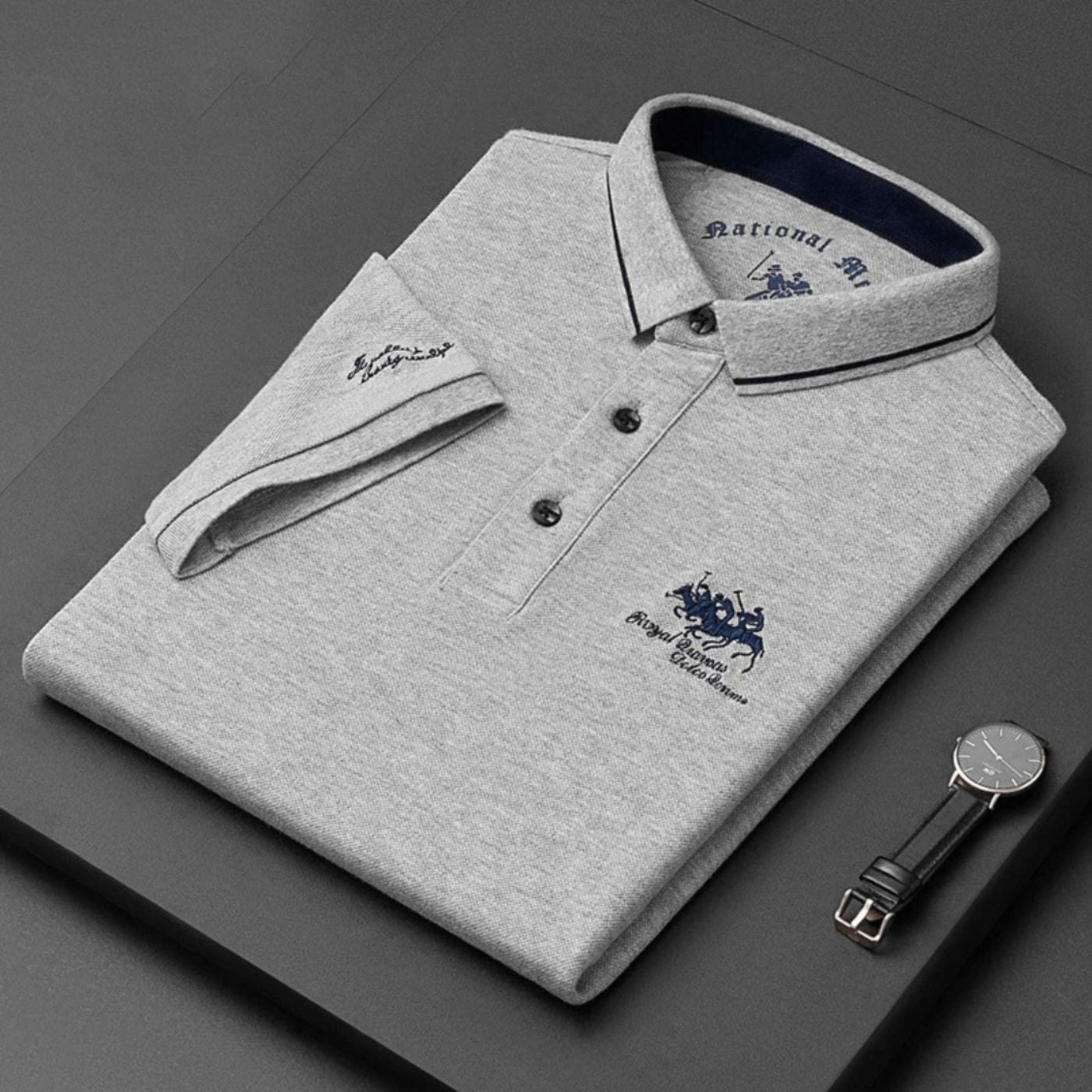 Homme Polo Manches Courtes avec Col Boutonné et Broderie