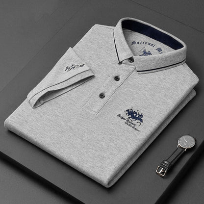 Homme Polo Manches Courtes avec Col Boutonné et Broderie