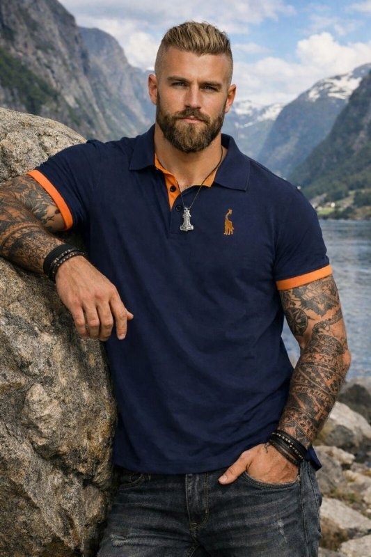 Homme Polo Manches Courtes avec Col Classique et Détails Contrastés