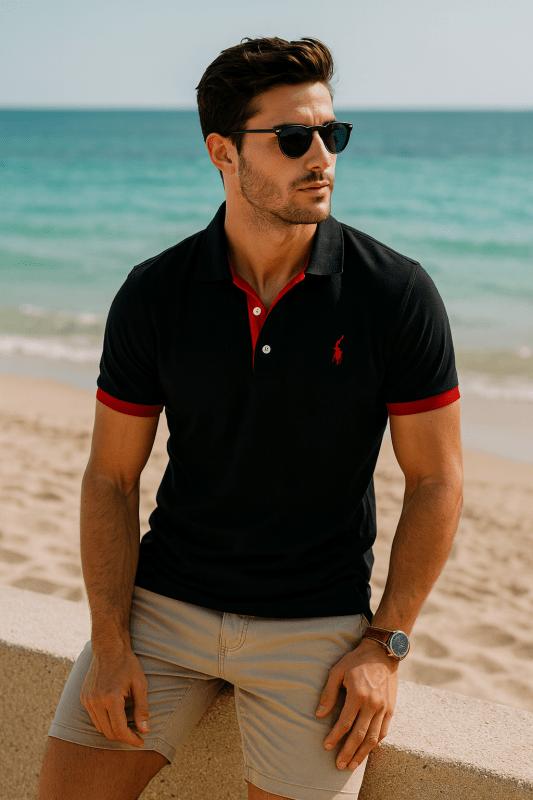 Homme Polo Manches Courtes avec Col Classique et Détails Contrastés