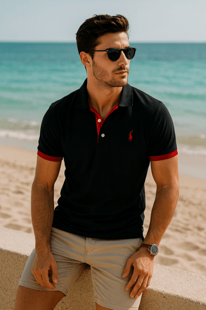 Homme Polo Manches Courtes avec Col Classique et Détails Contrastés