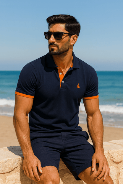 Homme Polo Manches Courtes avec Col Classique et Détails Contrastés