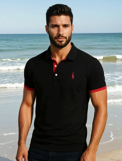 Homme Polo Manches Courtes avec Col Classique et Détails Contrastés