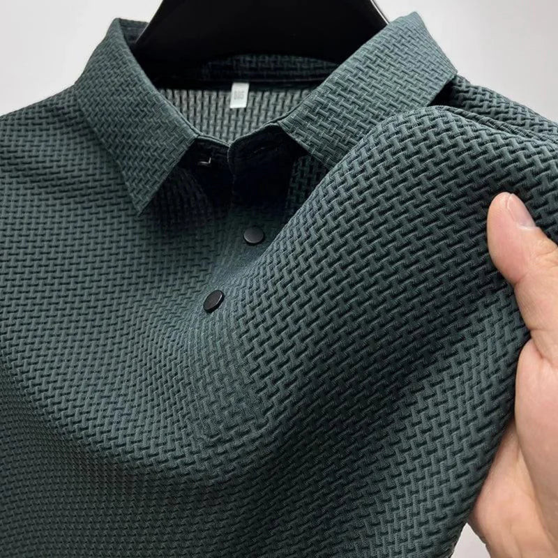Homme Polo Manches Courtes avec Col Classique et Texture Structurée