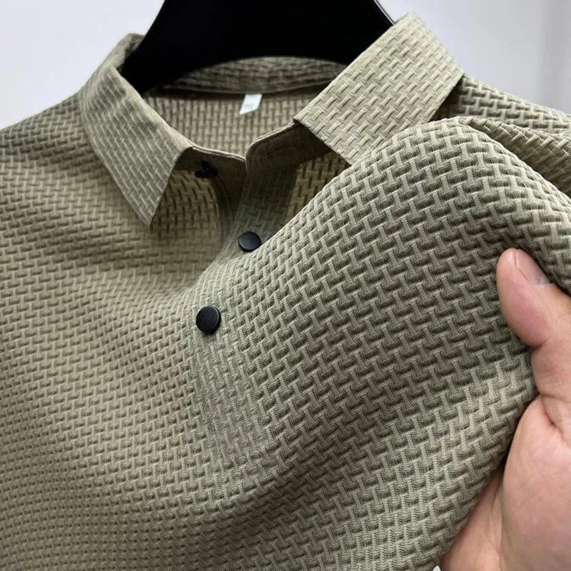 Homme Polo Manches Courtes avec Col Classique et Texture Structurée