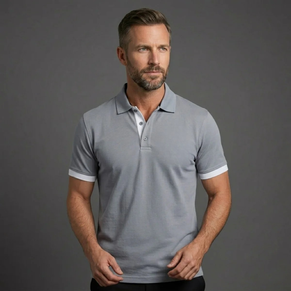 Homme Polo Manches Courtes avec Col Contrasté et Coupe Ajustée