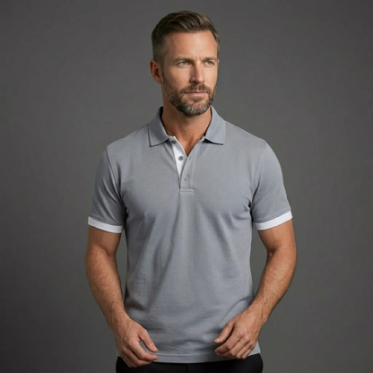 Homme Polo Manches Courtes avec Col Contrasté et Coupe Ajustée