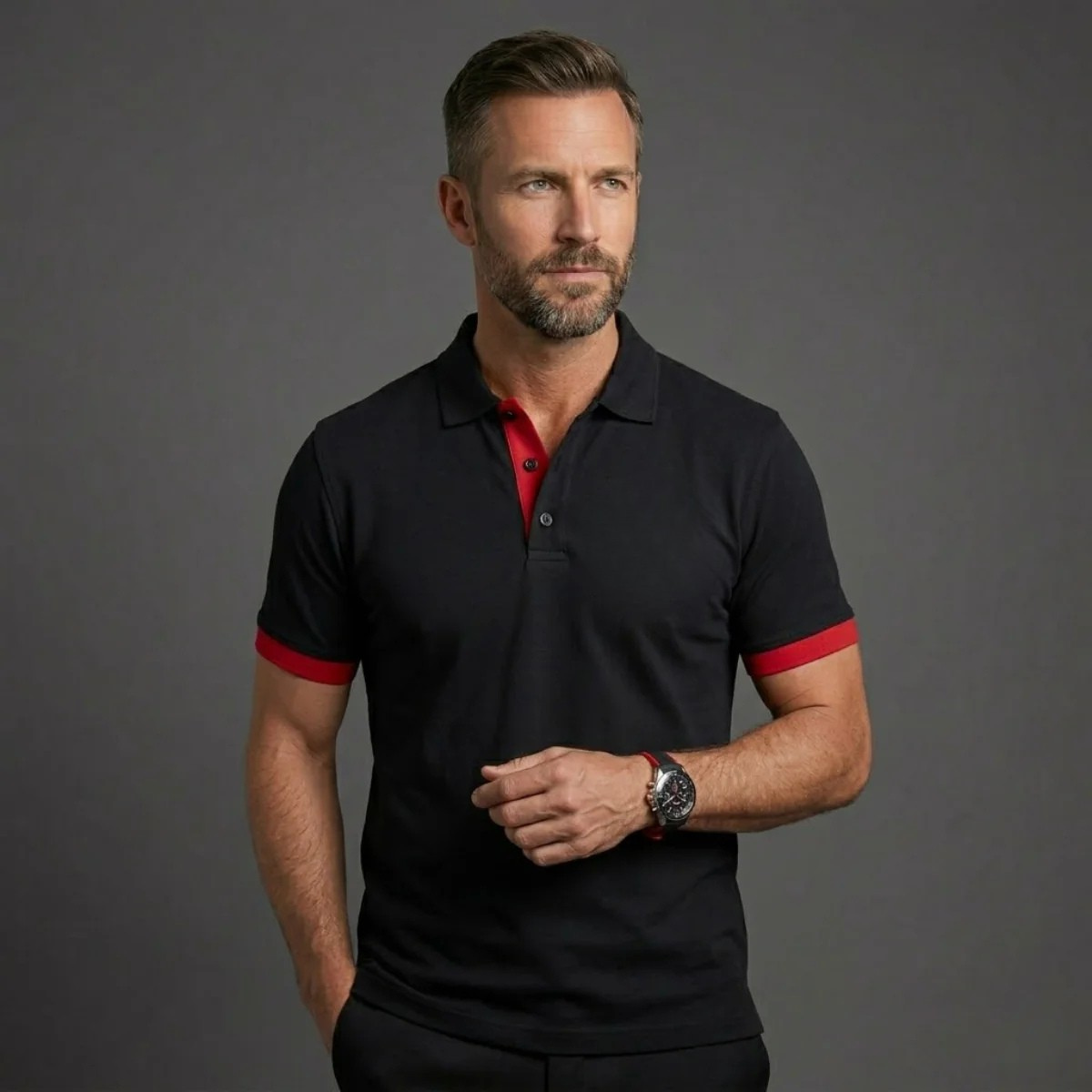 Homme Polo Manches Courtes avec Col Contrasté et Coupe Ajustée