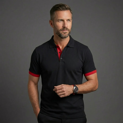 Homme Polo Manches Courtes avec Col Contrasté et Coupe Ajustée
