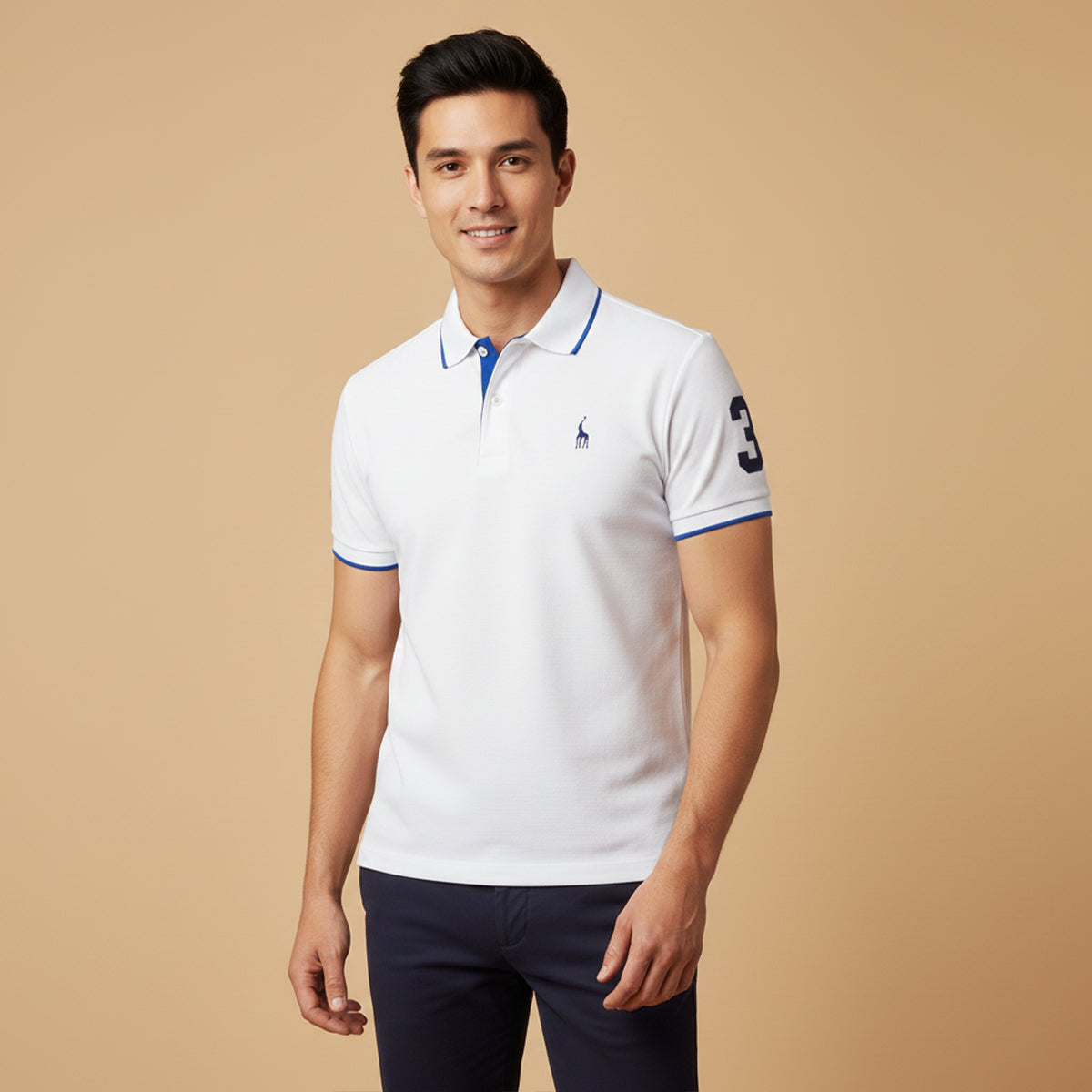 Homme Polo Manches Courtes avec Col Contrasté et Logo Brodé