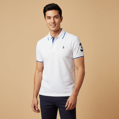 Homme Polo Manches Courtes avec Col Contrasté et Logo Brodé