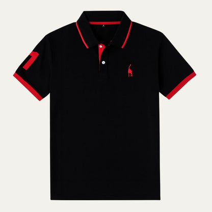 Homme Polo Manches Courtes avec Col Contrasté et Logo Brodé