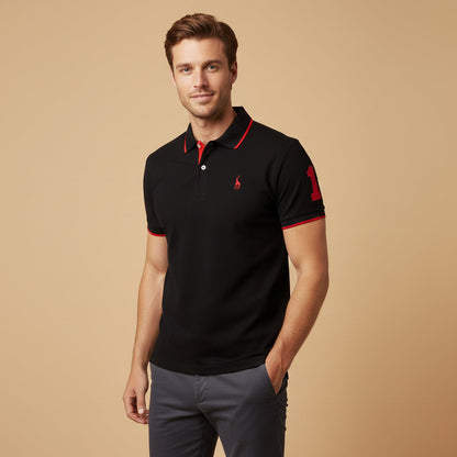 Homme Polo Manches Courtes avec Col Contrasté et Logo Brodé