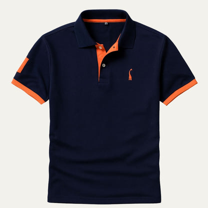 Homme Polo Manches Courtes avec Col Contrasté et Logo Brodé