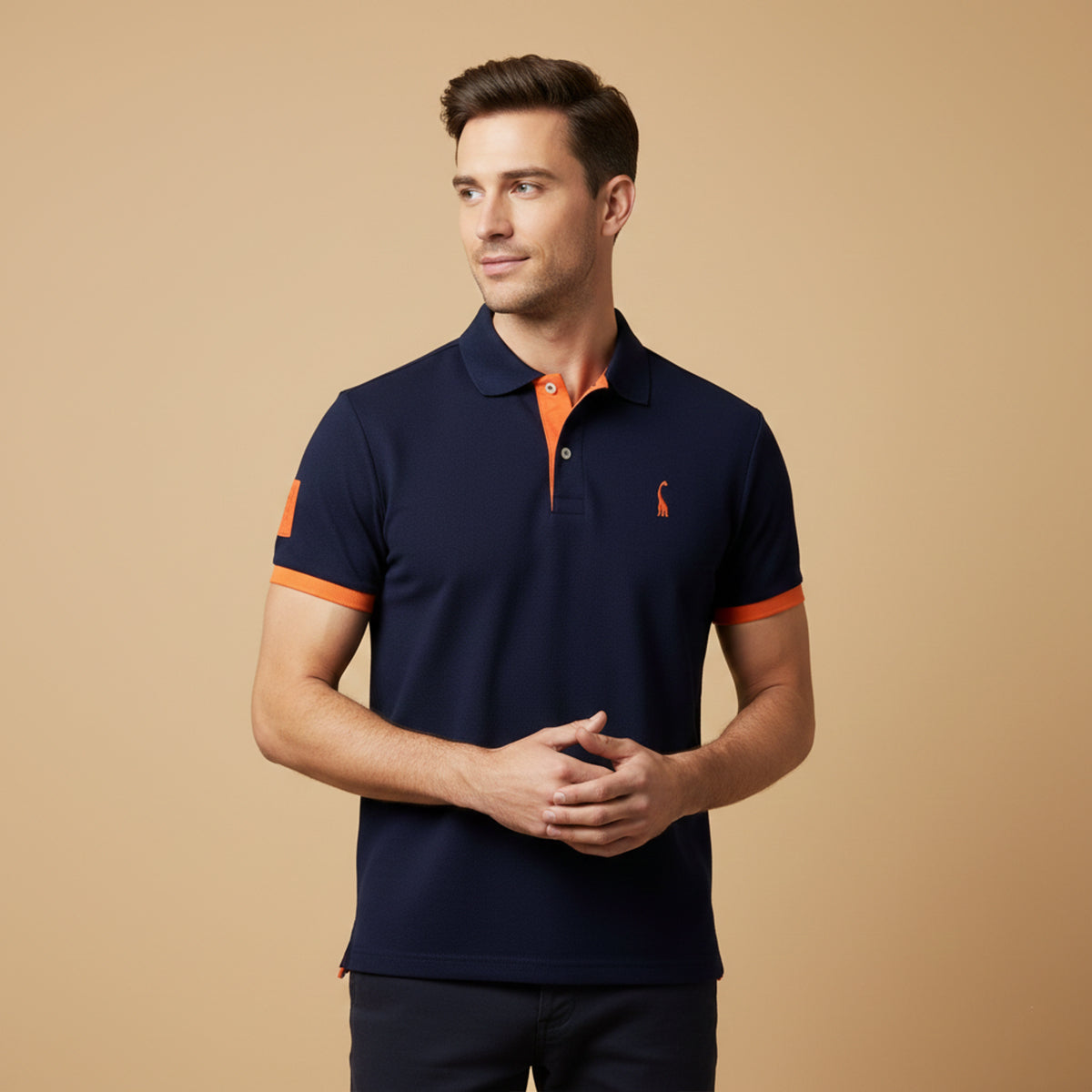 Homme Polo Manches Courtes avec Col Contrasté et Logo Brodé
