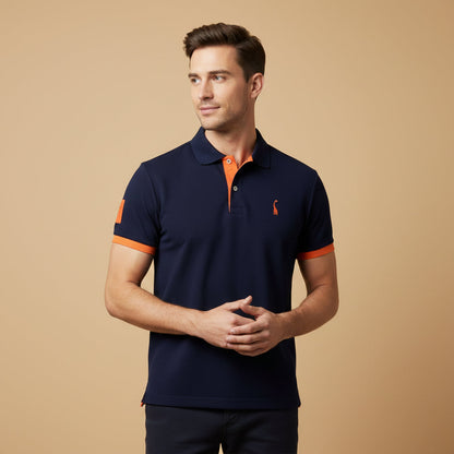 Homme Polo Manches Courtes avec Col Contrasté et Logo Brodé