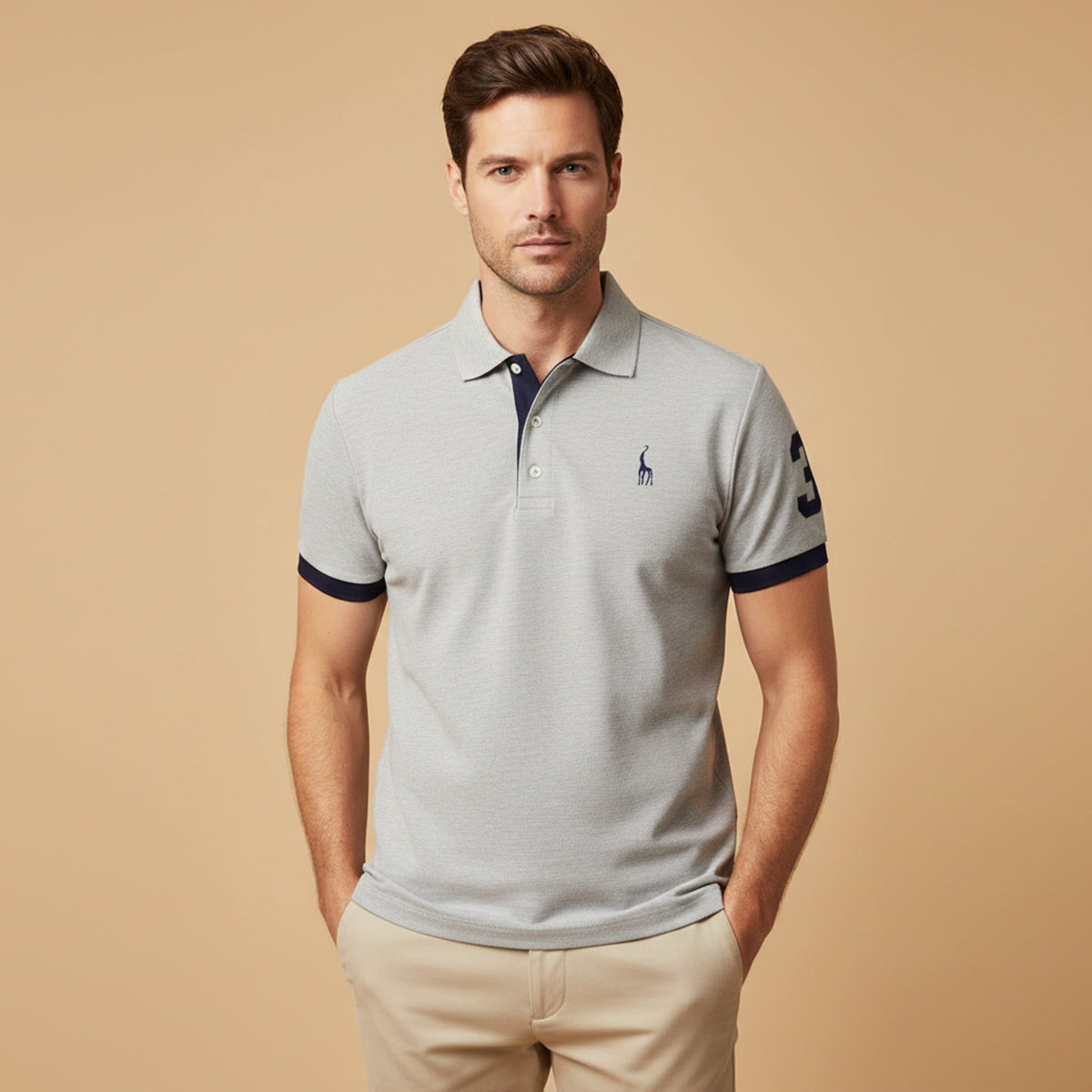 Homme Polo Manches Courtes avec Col Contrasté et Logo Brodé