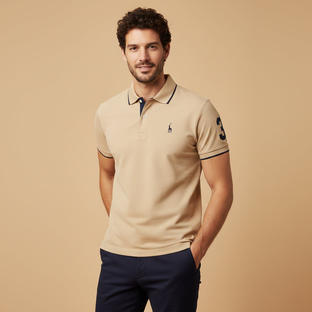 Homme Polo Manches Courtes avec Col Contrasté et Logo Brodé