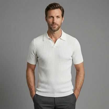Homme Polo Manches Courtes col Ouvert Slim Fit Texturé
