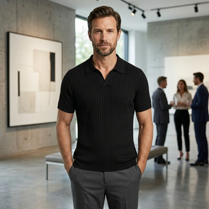 Homme Polo Manches Courtes col Ouvert Slim Fit Texturé