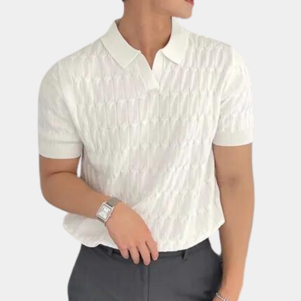 Homme Polo Manches Courtes col V avec Motif Texturé Slim Fit