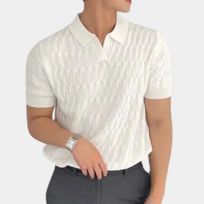 Homme Polo Manches Courtes col V avec Motif Texturé Slim Fit