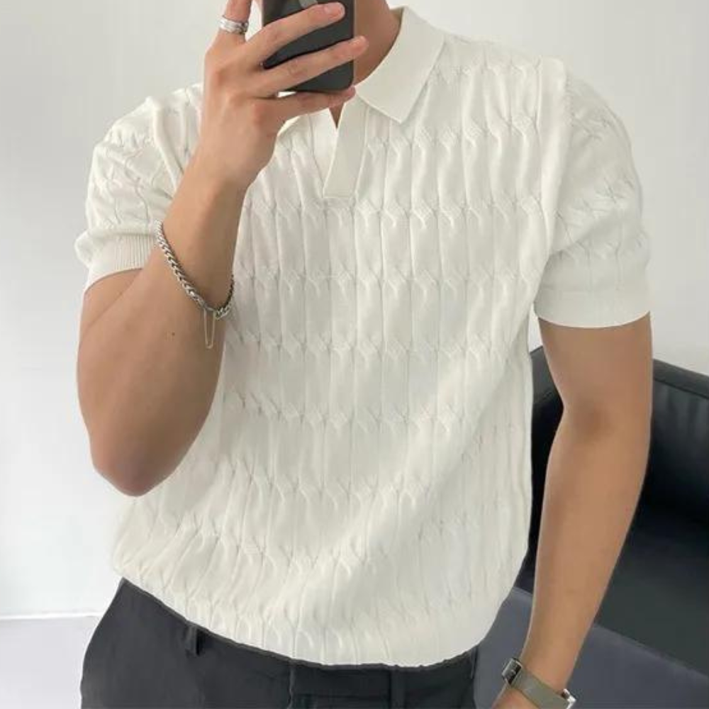 Homme Polo Manches Courtes col V avec Motif Texturé Slim Fit