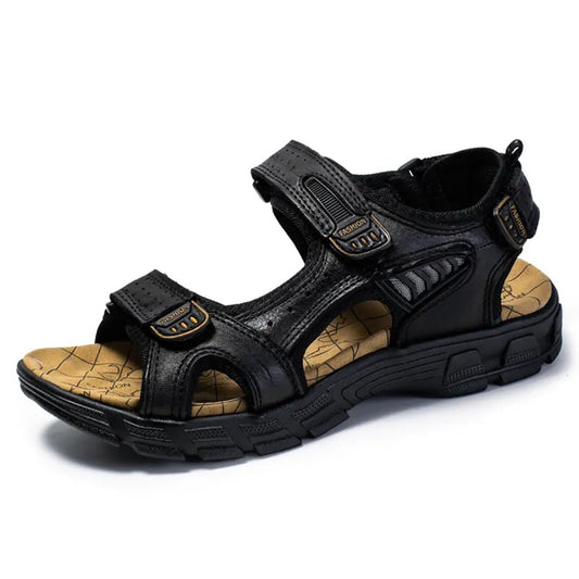 Men's Open Toe Sandals with Adjustable Velcro Closure and Thick Sole - 1