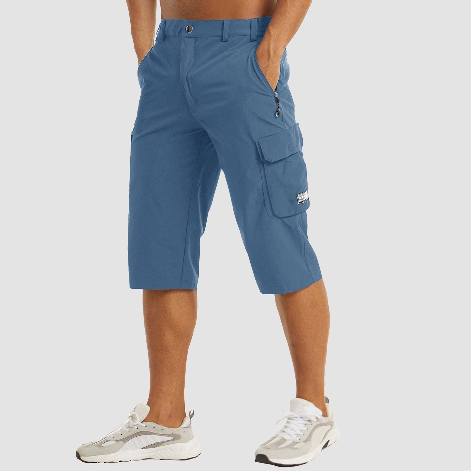 Homme Short Cargo Trois-Quarts avec Poches Latérales et Fermeture Zippée
