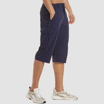 Homme Short Cargo Trois-Quarts avec Poches Latérales et Fermeture Zippée
