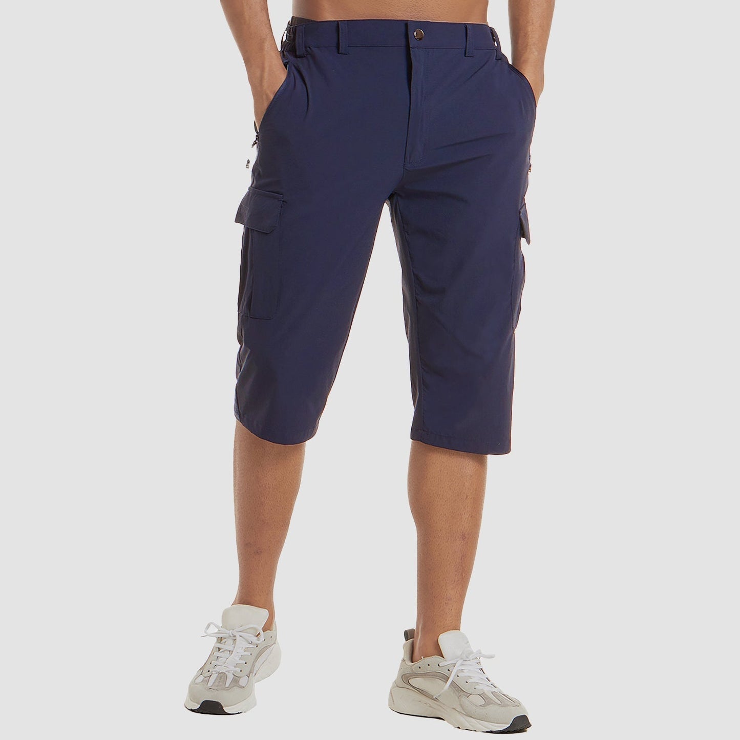 Homme Short Cargo Trois-Quarts avec Poches Latérales et Fermeture Zippée