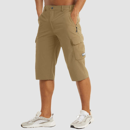 Homme Short Cargo Trois-Quarts avec Poches Latérales et Fermeture Zippée