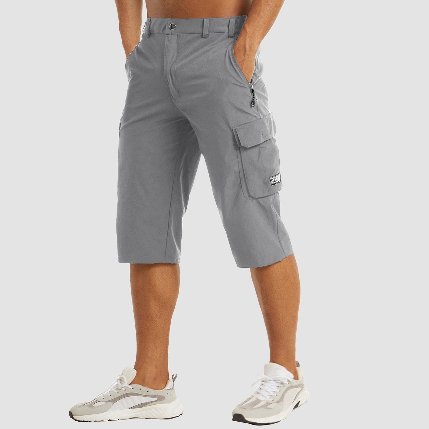 Homme Short Cargo Trois-Quarts avec Poches Latérales et Fermeture Zippée