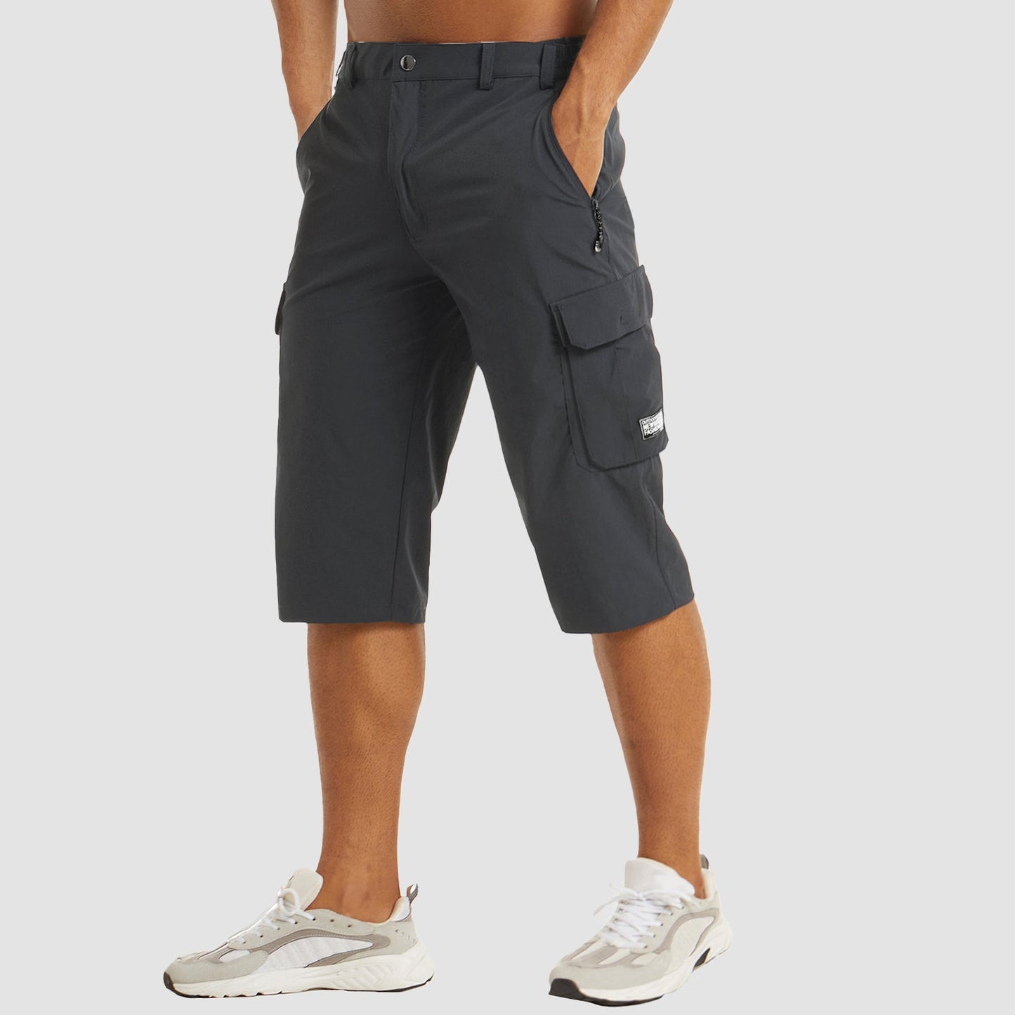 Homme Short Cargo Trois-Quarts avec Poches Latérales et Fermeture Zippée