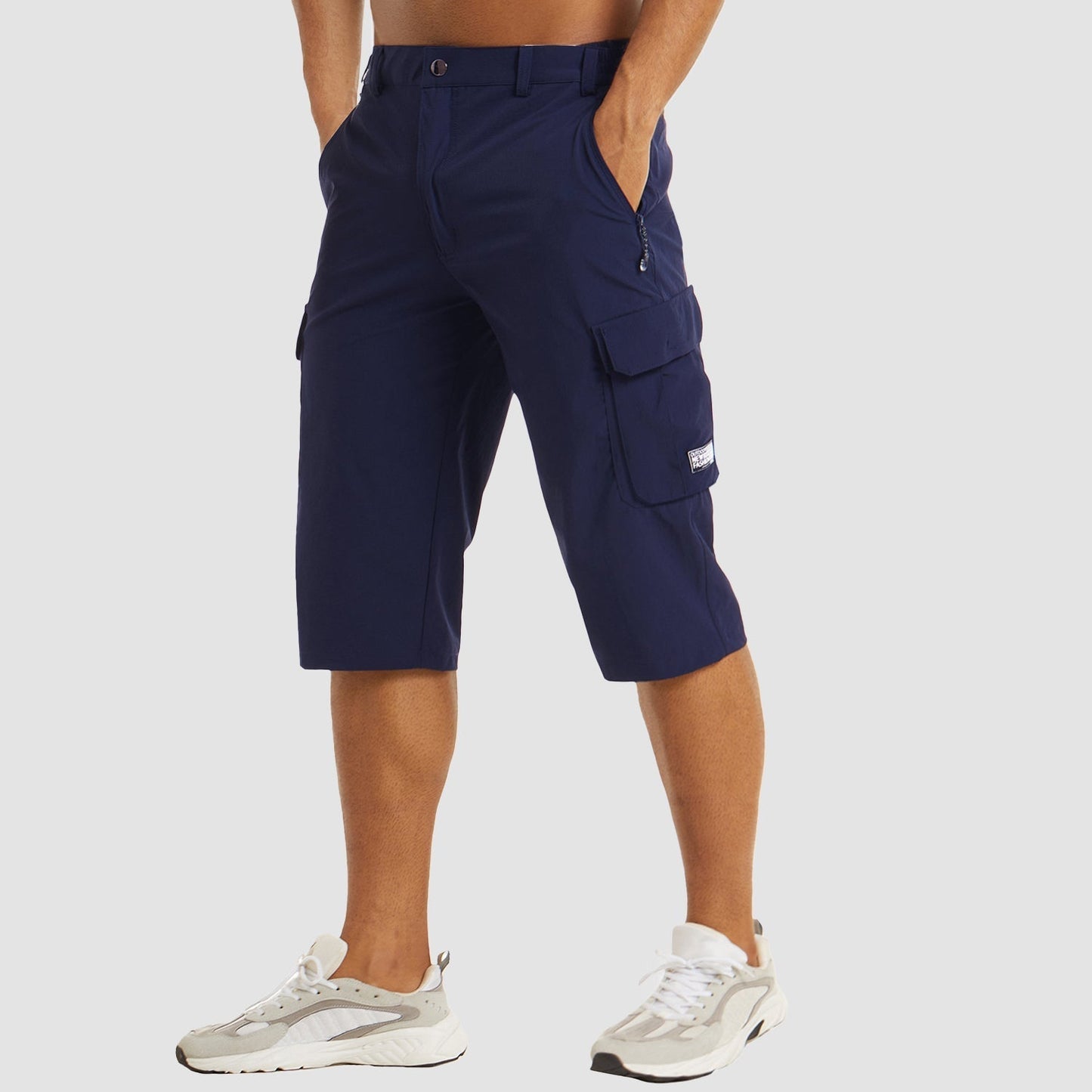 Homme Short Cargo Trois-Quarts avec Poches Latérales et Fermeture Zippée