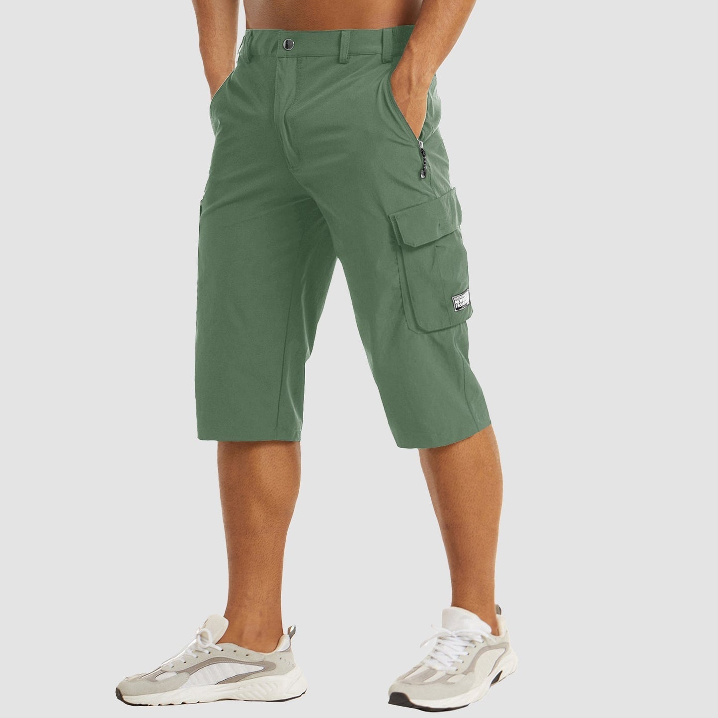 Homme Short Cargo Trois-Quarts avec Poches Latérales et Fermeture Zippée