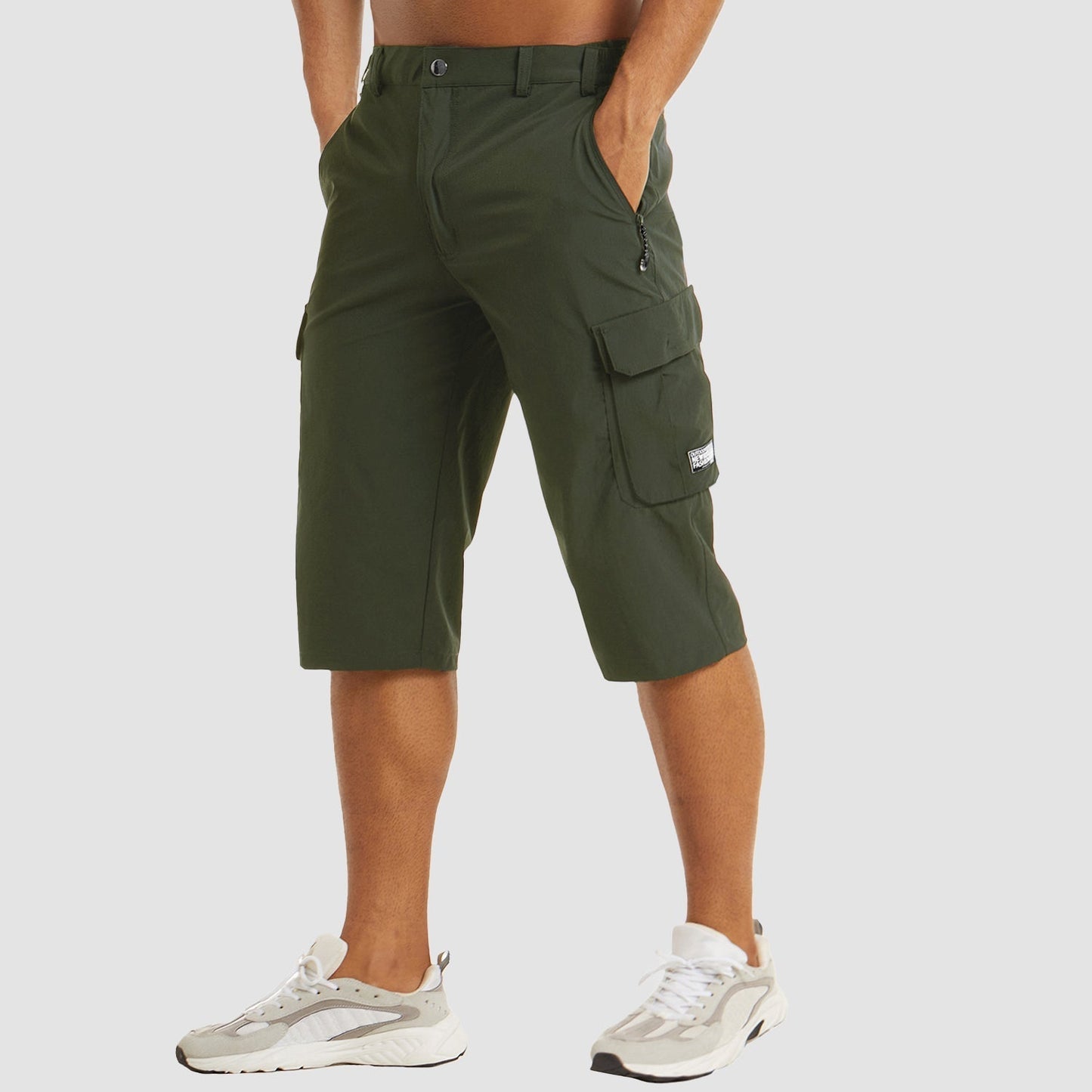Homme Short Cargo Trois-Quarts avec Poches Latérales et Fermeture Zippée