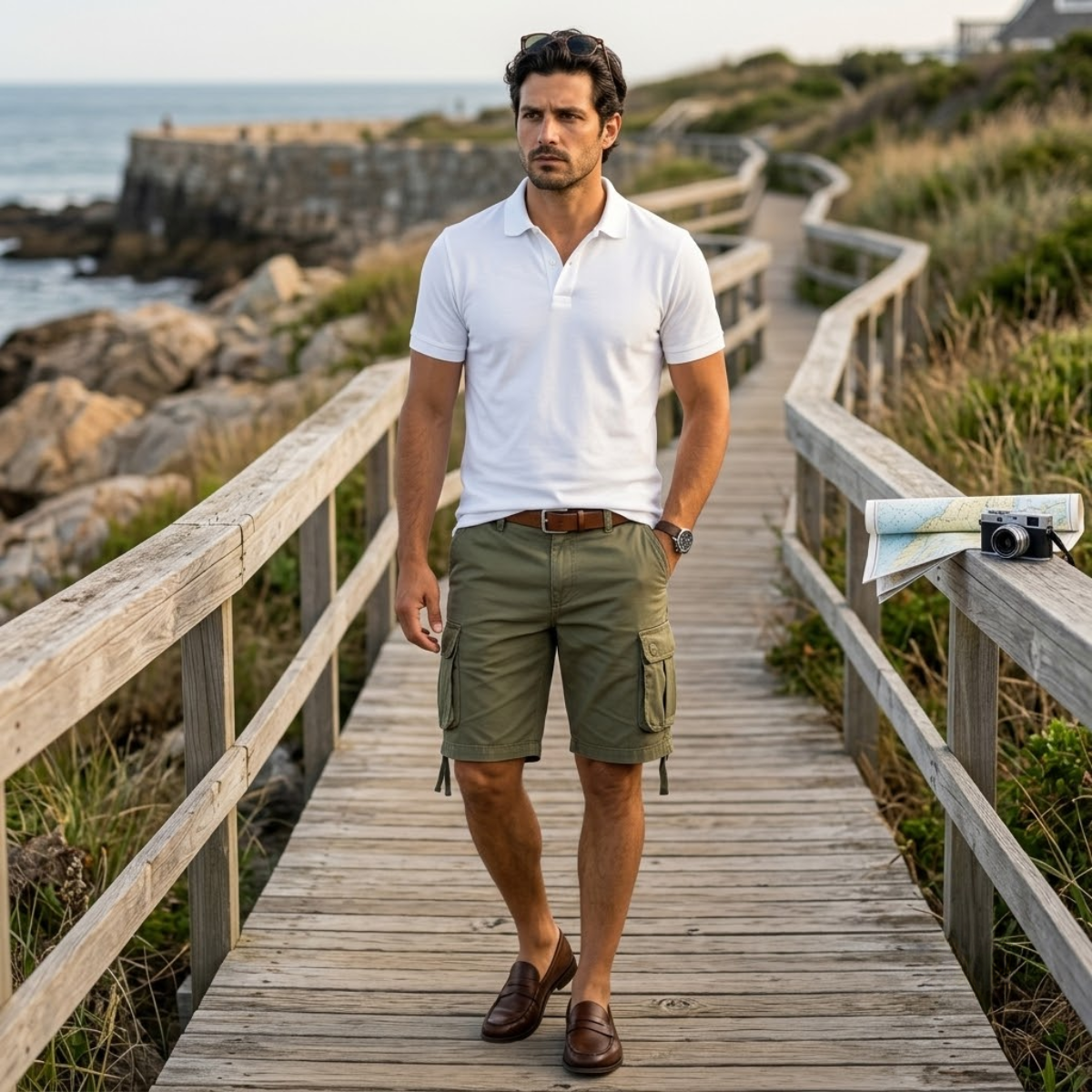 Homme Short Cargo Utilitaire avec Poches Multiples et Ceinture