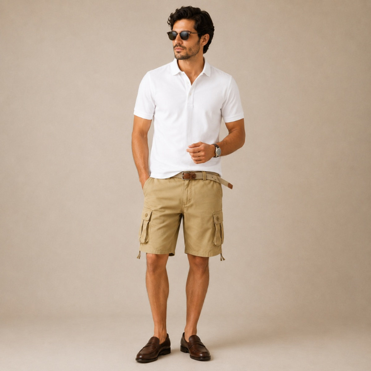 Homme Short Cargo Utilitaire avec Poches Multiples et Ceinture
