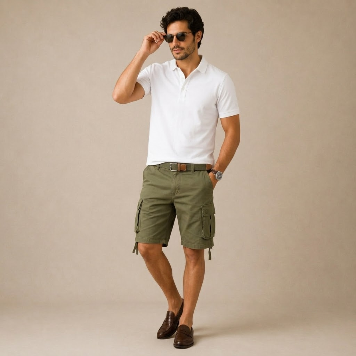 Homme Short Cargo Utilitaire avec Poches Multiples et Ceinture