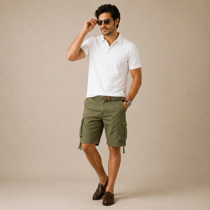 Homme Short Cargo Utilitaire avec Poches Multiples et Ceinture