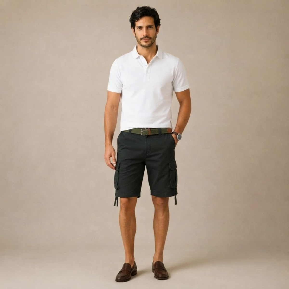 Homme Short Cargo Utilitaire avec Poches Multiples et Ceinture