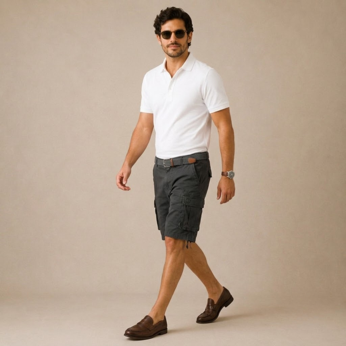 Homme Short Cargo Utilitaire avec Poches Multiples et Ceinture