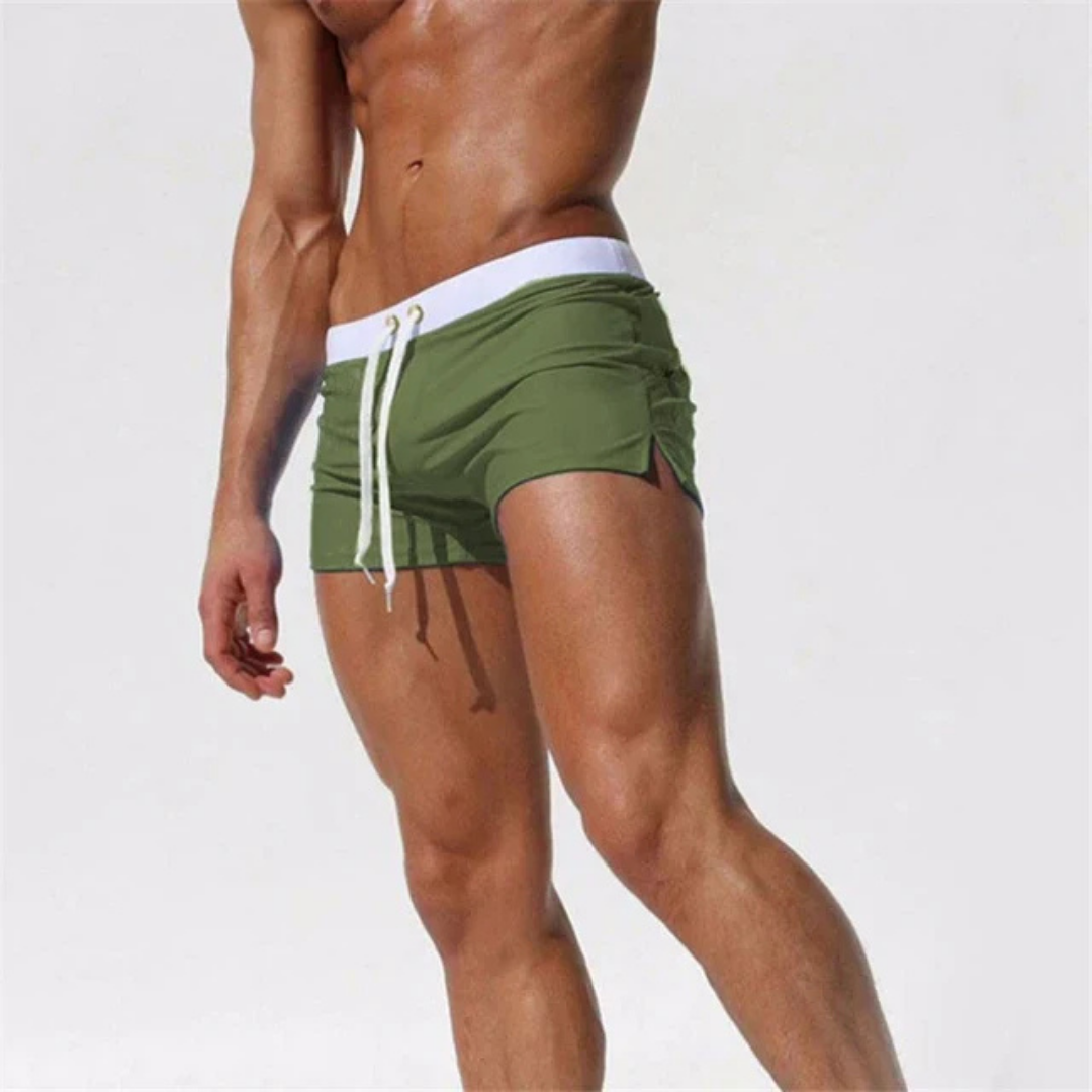 Homme Short de Bain Slim avec Cordon de Serrage et Ceinture Contrastée